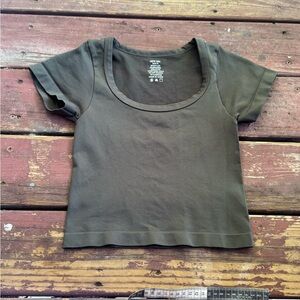 New Mix Green Fitted Crop Top Short Sleeve